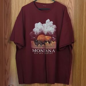 Source Unknown Maroon Buffalo Montana Graphic Tee